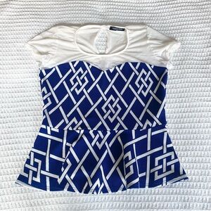 Fashion to Figure blue and White Printed peplum top 2X